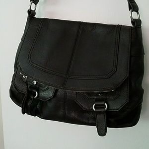 Dark leather crossbody saddle bag
